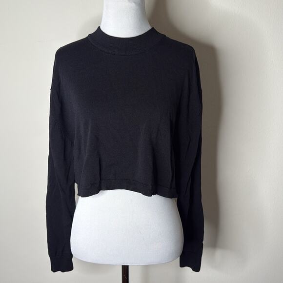 Zara Black Knit Cropped Long Sleeve Top - Picture 2 of 6